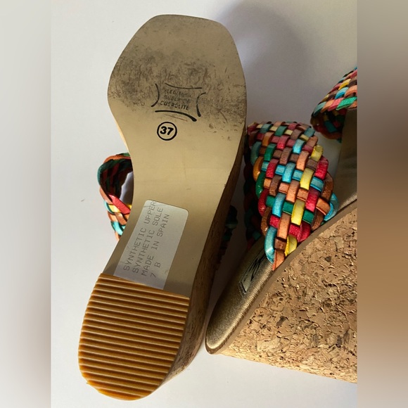 Vintage 70s Rare Zodiac Colorful Strap Wedges Heels 7b from Spain - Picture 6 of 7